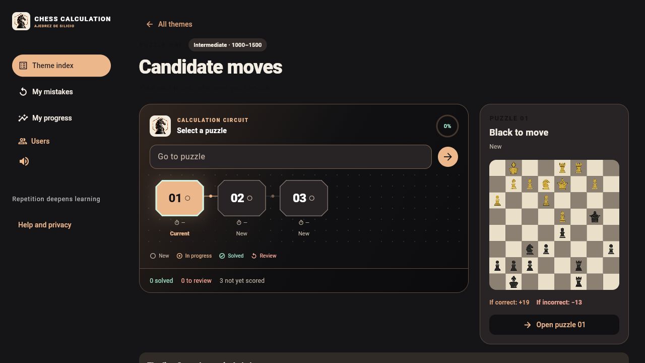 Chess Calculation interface in English