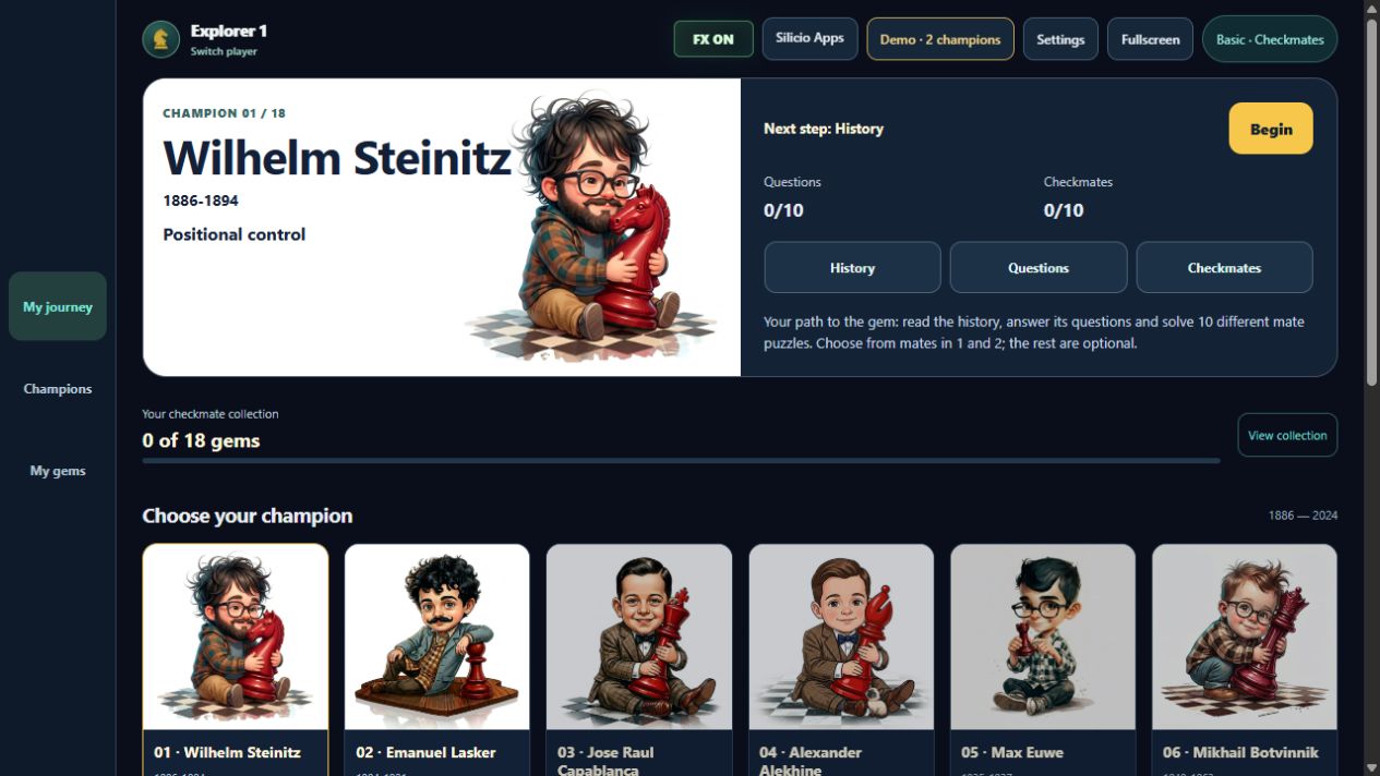 Journey of Champions interface in English